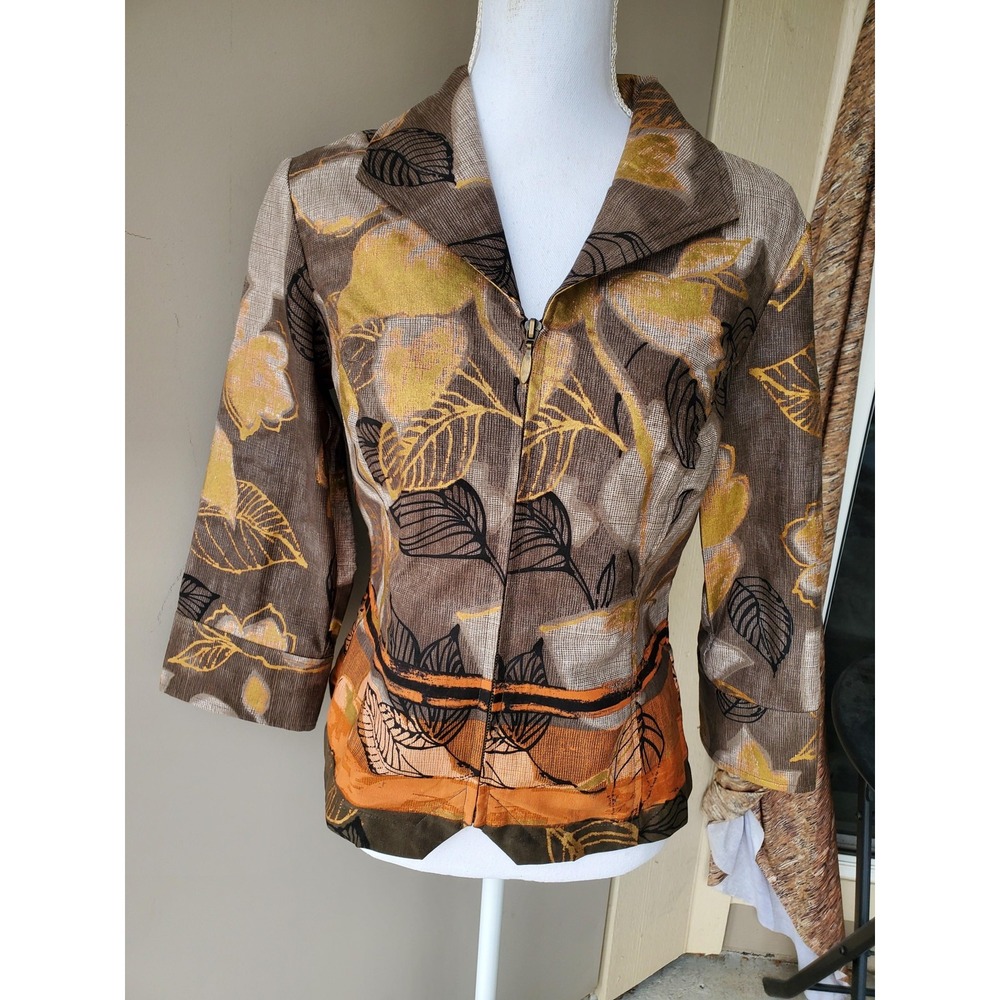 Alexis‎ & Avery Jacket Womens 6 Floral Leaf Cropped Zip Up Retro VTG Style Boho